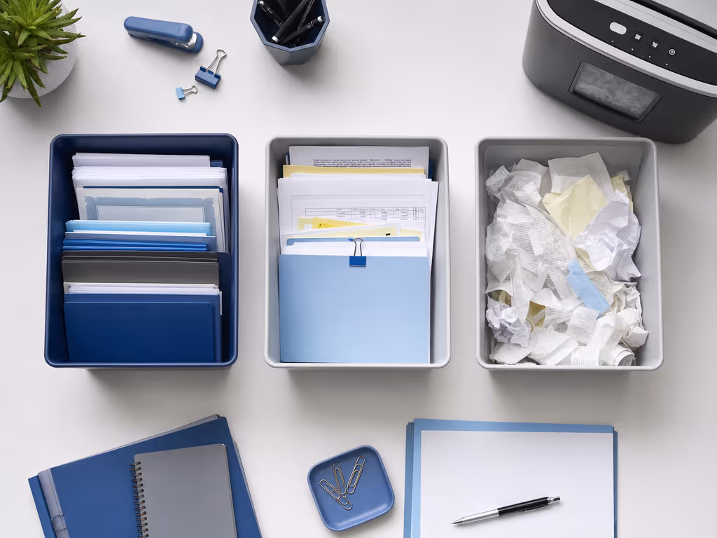 pre-shredding_document_sorting_keep_review_shred_bins